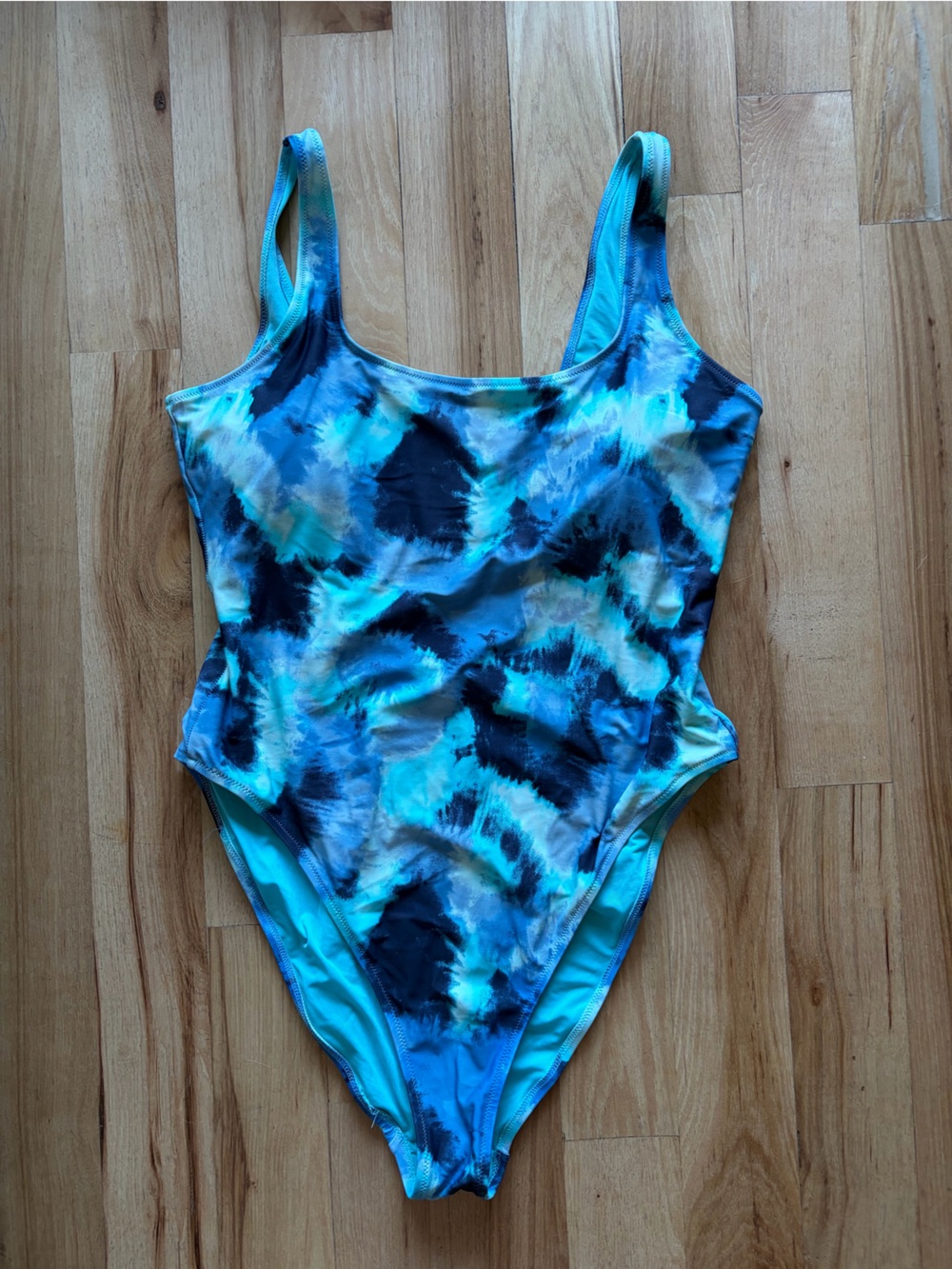 Aerie XL Turquoise and Navy Tie-Dye One-Piece Swimsuit Cheekiest